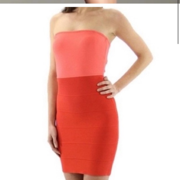BCBG strapless tube dress size small bandage dress orange color block - Picture 5 of 7